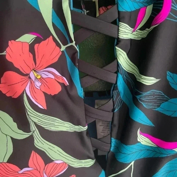 Time & Tru Plus Size 2x 20 22 Tropical zone Piece Swim Suit Sheer Panels Sexy - Picture 5 of 5